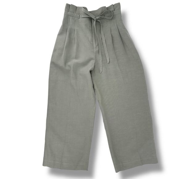 Club Monaco Anreannah Tie Belt Pleated Waist Wide Leg Pants Sz 4 Green - Picture 1 of 5